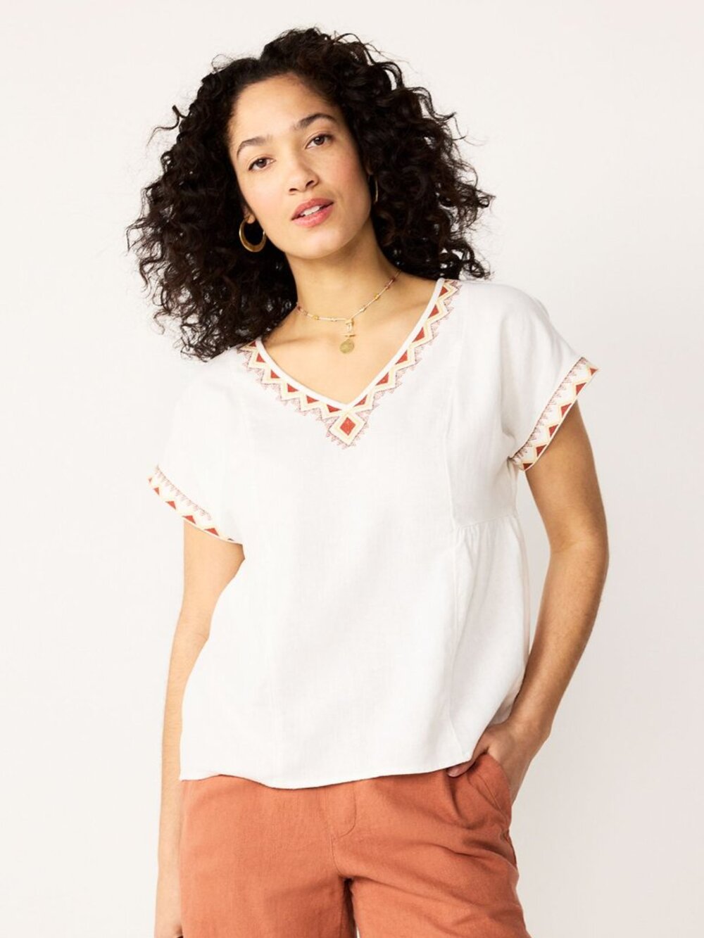 Women's Sonoma Goods For Life® Dolman-Sleeve Peplum Top XL Cream Embroidery